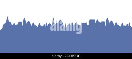 Kleine Stadt Straßen Silhouette. Dächer von Häusern. Landschaft auf dem Land. Flacher Cartoon-Stil. Nahtlose Illustration. Isoliert auf weißem Hintergrund. Vektorgrafiken Stock Vektor