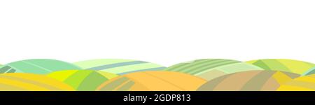 Ländliche Landschaft mit Garten Bauern Hügel. Niedliche lustige Cartoon-Design. Horizontale, nahtlose Hintergrunddarstellung. Flacher Style. Herbsternte Stock Vektor