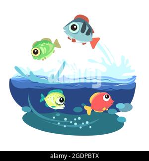 Tropische Fische. Kleine Landschaft. Unterwasserwelt. Wilde Tiere. Meer, Meer. Sommerwasser. Isoliert auf weißem Hintergrund. Illustration in Cartoon Stock Vektor