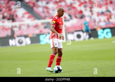 Lissabon, Portugal. August 2021. Joao Mario von SL Benfica in Aktion beim Fußballspiel der Portugiesischen Liga zwischen SL Benfica und FC Arouca am 14. August 2021 im Luz-Stadion in Lissabon, Portugal. (Bild: © Pedro Fiuza/ZUMA Press Wire) Stockfoto