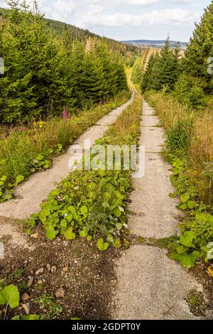 Patrouillenstraße auf den ehemaligen Barrieren des Eisernen Vorhangs an der innerdeutschen Grenze Stockfoto