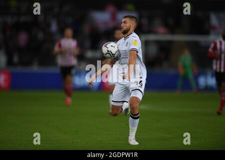 SWANSEA, GROSSBRITANNIEN. 14. AUGUST Brandon Cooper während des Sky Bet Championship-Spiels zwischen Swansea City und Sheffield United im Liberty Stadium, Swansea, am Samstag, 14. August 2021. (Kredit: Jeff Thomas | MI Nachrichten) Kredit: MI Nachrichten & Sport /Alamy Live Nachrichten Stockfoto