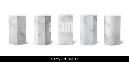 Klassisches realistisches 3D-Podium-Museum aus weißem Marmor auf weißem Hintergrund. Stock Vektor