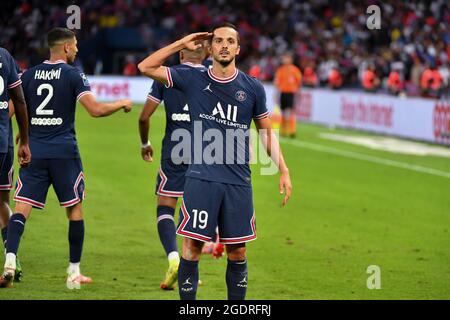 Paris, Frankreich. August 2021. Sarabia beim Spiel PSG gegen Straßburg im Parc des Princes in Paris, Frankreich, am 14. August 2021.(Foto von Lionel Urman/Sipa USA) Quelle: SIPA USA/Alamy Live News Stockfoto