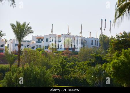 Typischer Blick auf die Grünfläche rund um die Hotels der Resortgegend von ​​Sharm El Sheikh in Ägypten. Stockfoto