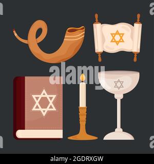 Fünf yom kippur-Symbole Stock Vektor