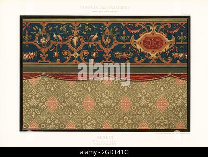 Wandbild gemalt von C. lange, Berlin, 1883. Berlin, Wandmuster, C. lange maler 1883. Chromolithographie von Ernst Wasmuth nach einer Illustration von A.J. Balcke aus Ernst Ewalds Farbigen Dekorationen, Alter und Never Zeit, Ernst Wasmuth, Berlin, 1889. Stockfoto
