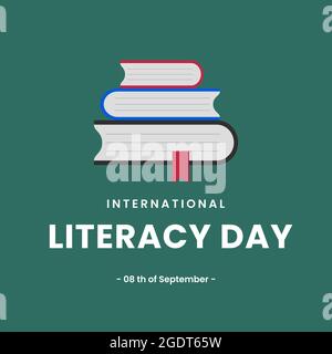 International Literacy Day Social Media Poster und Cover, 8. September mit gestapelten Buch Illustration Vektor. eps 10 Vektor Stock Vektor