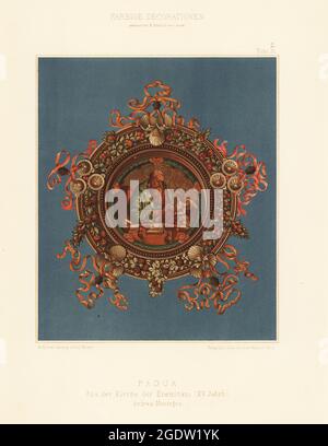 Wandgemälde aus der Kirche der Eremiten, Padua, Italien, 15. Jahrhundert. Gemalt 1448-1457 von der Renaissance Künstlerin Andrea Mantegna. Aus der Kirche der Eremitani, Padua, XV Jahrh. Chromolithographie von Prof. Moritz Meurer aus Ernst Ewalds Farbigen Dekorationen, Alter und Never Zeit, Ernst Wasmuth, Berlin, 1889. Stockfoto