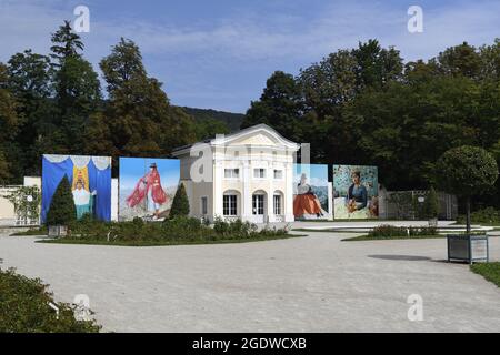 Baden bei Wien, Niederösterreich, Österreich. Festival La Gacilly 2021 in Baden bei Wien. Die Fotoausstellung im Rosarium im Doblhoffpark Stockfoto