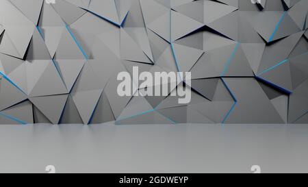 3d Render, abstrakt futuristischer polygonaler Musterhintergrund, moderne Wand Stockfoto