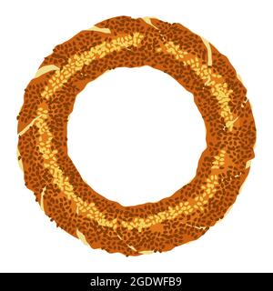 Türkische traditionelle Bagel isoliert auf weißem Hintergrund. SIMIT mit Sesamsamen. Street Fast Food. Ring-Symbol Für Frisches Brot Stock Vektor