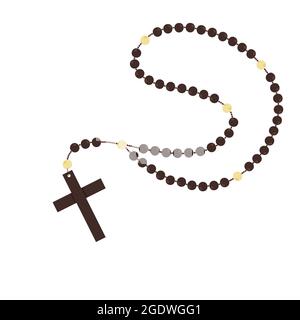 Braune hölzerne katholische Rosenkranz Perlen, religiöse Symbole, Rosenkranz Halskette, Gebet Symbol, Perlen Rosenkranz Stock Vektor