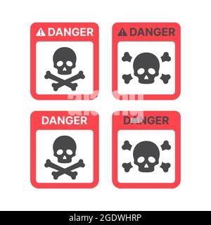 Warnschild mit Schädel und Kreuzknochen. Symbol für Gift, Toxic oder Biohazard. Stock Vektor