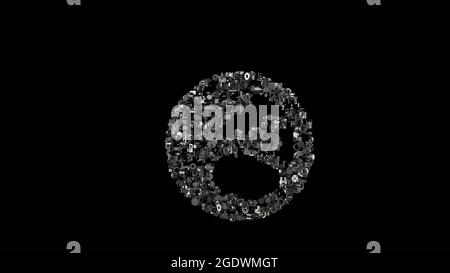3d Rendering verschiedene mechanische glänzende Metallteile in Form eines Symbols des Globus Europa Kontinent isoliert auf schwarzem Hintergrund Stockfoto