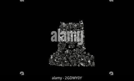 3d-Rendering verschiedene mechanische glänzende Metallteile in Form eines Symbols von Superheld batman isoliert auf schwarzem Hintergrund Stockfoto