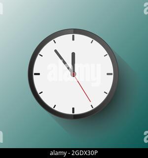 Flaches Uhrensymbol mit Schlagschatten auf blauem Hintergrund, Vektorgrafik Stock Vektor