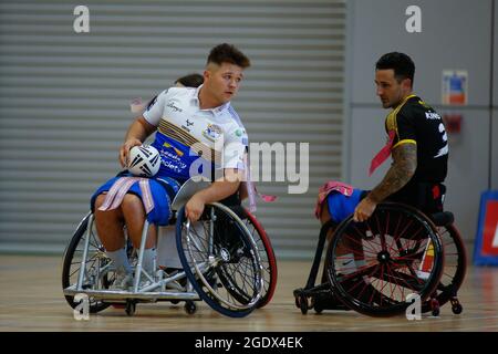 Sheffield, Großbritannien. August 2021. English Institute of Sport Sheffield, South Yorkshire, 15. August 2021 Betfred Wheelchair Challenge Cup Final Leeds Rhinos vs Argonauts Skeleton Army. Tom Halliwell von Leeds Rhinos Kredit: Touchlinepics/Alamy Live Nachrichten Stockfoto