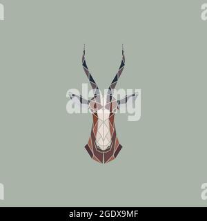 Vektor-Zeichen abstrakter Kopf der afrikanischen Antelope Blesbok. Geometrisches Design mit geringem Polyestergeometrie. Stock Vektor