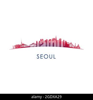 Seoul, Südkorea Skyline Silhouette rot Vektor-Design auf weißem Hintergrund. Stock Vektor