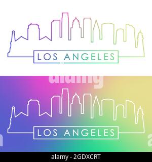 Skyline von Los Angeles. Farbenfroher, linearer Stil. Editierbare Vektordatei. Stock Vektor