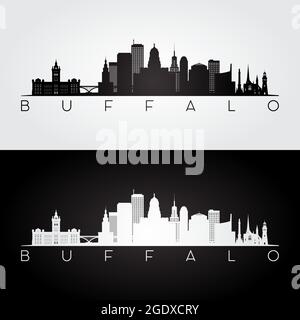 Buffalo USA Skyline und Wahrzeichen Silhouette, schwarz-weißes Design, Vektor-Illustration. Stock Vektor