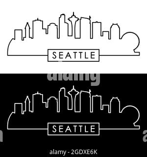 Skyline von Seattle. Linearer Stil. Editierbare Vektordatei. Stock Vektor