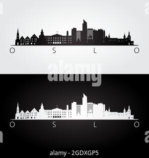 Skyline von Oslo und Wahrzeichen Silhouette, Schwarz-Weiß-Design, Vektor-Illustration. Stock Vektor