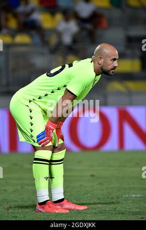 Manuel Jose Pepe Reina von der SS Lazio reagiert während des Vorsaison-Freundschaftsspiel zwischen der SS Lazio und US Sassuolo im Benito Stirpe Stadion in Frosinone (Italien), 14. August 2021. Foto Andrea Staccioli / Insidefoto Stockfoto