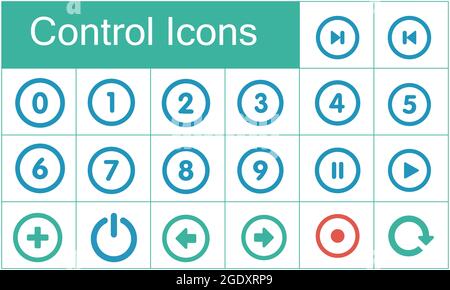 Titel: Ausgezeichnetes Media Player Control Icon Set für Designer in der Gestaltung aller Arten von Werken. Schöne und moderne Ikone, die in vielen verwendet werden kann Stock Vektor