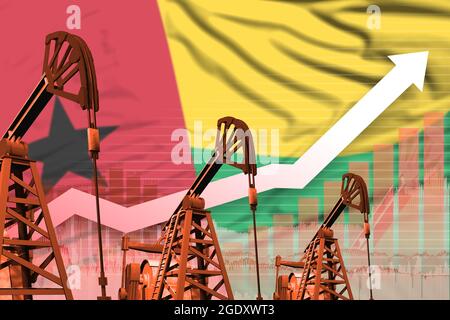 Konzept der Erdölindustrie Guinea-Bissau, industrielle Illustration - steigende Grafik im Hintergrund der Flagge Guinea-Bissaus. 3D-Illustration Stockfoto