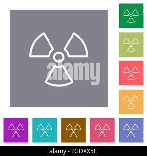 Flache Symbole auf einfachen farbigen quadratischen Hintergründen mit Strahlungsumrandung Stock Vektor