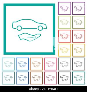 Car Services umreißen flache Farbsymbole mit Quadranten-Rahmen auf weißem Hintergrund Stock Vektor