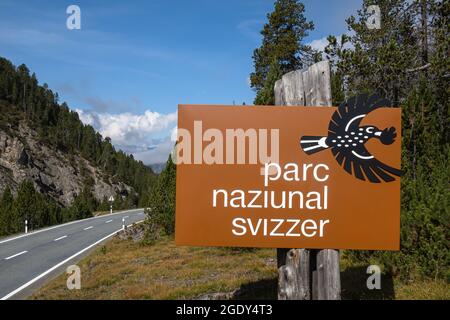 Fuornpass, Schweiz - 10. September 2020: Der Schweizerische Nationalpark liegt in den westlichen rätischen Alpen, in der Ostschweiz. Stockfoto