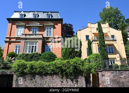 Villen am Neckarufer in Heidelberg Stockfoto