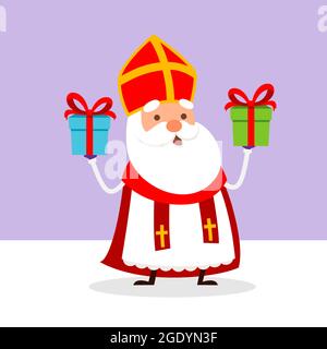 Niedlicher Nikolaus mit zwei Geschenken - Vektor-Illustration Stock Vektor