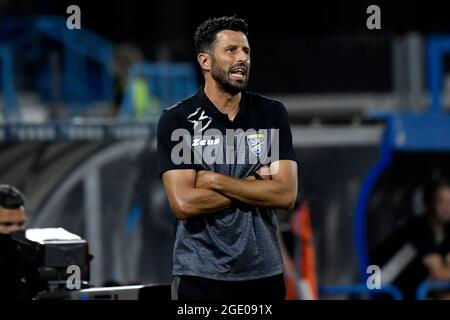 Ferrara, Italien. Januar 2016. Fabio Grosso Trainer von Frosinone Calcio reagiert während des Fußballspiels zwischen dem FC Venezia und Frosinone Calcio im Stadion Paolo Mazza in Ferrara (Italien) am 15. August 2021. Foto Andrea Staccioli/Insidefoto Kredit: Insidefoto srl/Alamy Live News Stockfoto