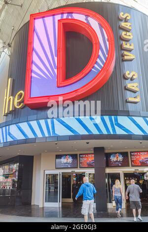 Las Vegas Nevada, Downtown Fremont Street Experience, das Neonschild am Eingang des D Casino Hotels, Stockfoto