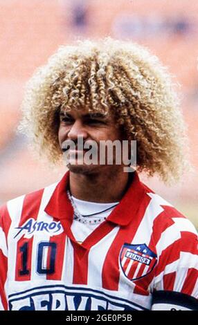 Carlos Valderrama spielt 1993 für Atletico Junior Stockfoto