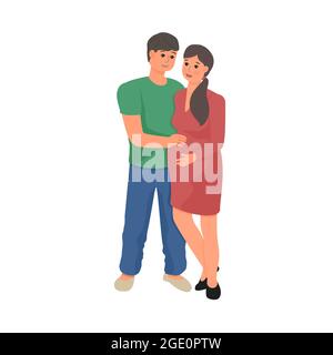 Glücklicher Mann und Schwangere isolierte Vektor-Illustration. Paar erwartet ein Baby. Ehefrau und Husbant, Familienkonzept Stock Vektor