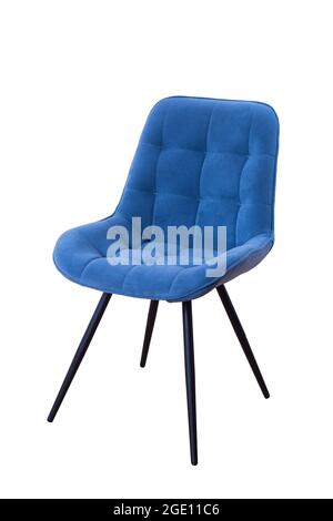 Blauer weicher Stuhl auf einem isolierten weißen Hintergrund. Stockfoto