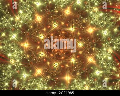 Fraktaler Fireworks-Hintergrund. Bunte funkelt Hintergrund. Computergeneriertes Bild. Magische Sterne bewegen sich mit Spuren von Teilchen. 3d-Bildmaterial Stockfoto