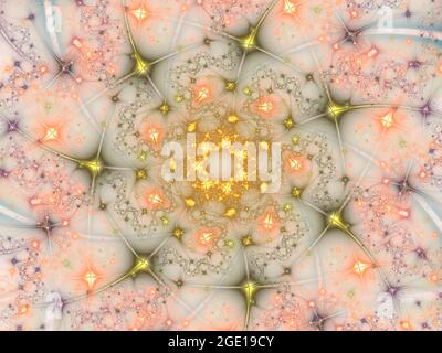 Fraktaler Fireworks-Hintergrund. Bunte funkelt Hintergrund. Computergeneriertes Bild. Magische Sterne bewegen sich mit Spuren von Teilchen. 3d-Bildmaterial Stockfoto