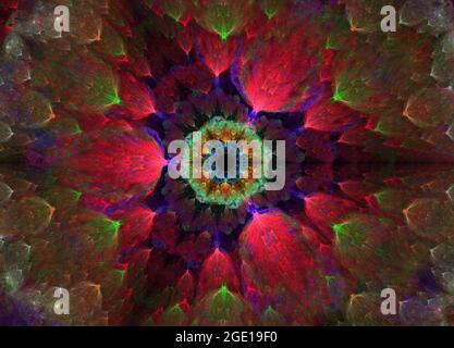 Abstraktes Muster in verschiedenen Farben. Kaleidoskop lila Hintergrund. Helle Illustration für Design. Stockfoto