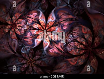 Schöne fraktale Blumenkunst. Computer generierte Grafiken. Abstrakter floraler Fraktal Hintergrund für Kunstprojekte. Stockfoto