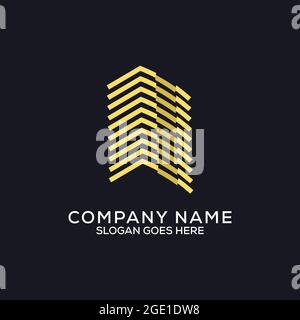 Golden Wohnung Logo-Design, Monogramm Gebäude Logo mit Goldfarbe, kann als Symbole, Markenidentität, Firmenlogo, Symbole, oder andere verwendet werden. Stock Vektor