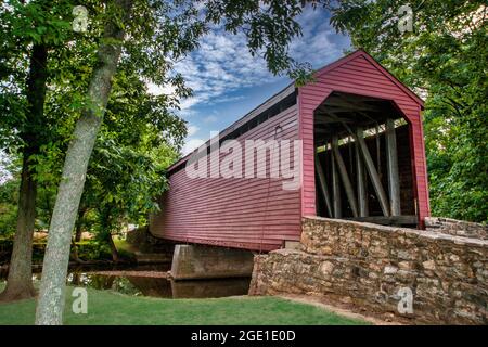 The Loy's Station Covered Bridge in Frederick County, Maryland. Stockfoto