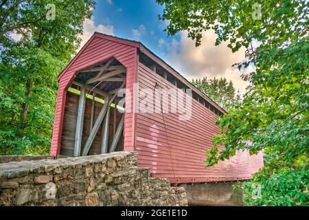 The Loy's Station Covered Bridge in Frederick County, Maryland. Stockfoto