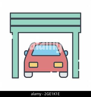 Vektor-Grafik von Auto in der Garage - Linie Schnitt Stil - einfache Illustration. Bearbeitbare Kontur. Design-Vorlage Vektor.Umriss Stil Design.Vektor Grafik il Stock Vektor