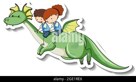 Fantasy Drachen Cartoon-Figur in Sticker-Stil Illustration Stock Vektor